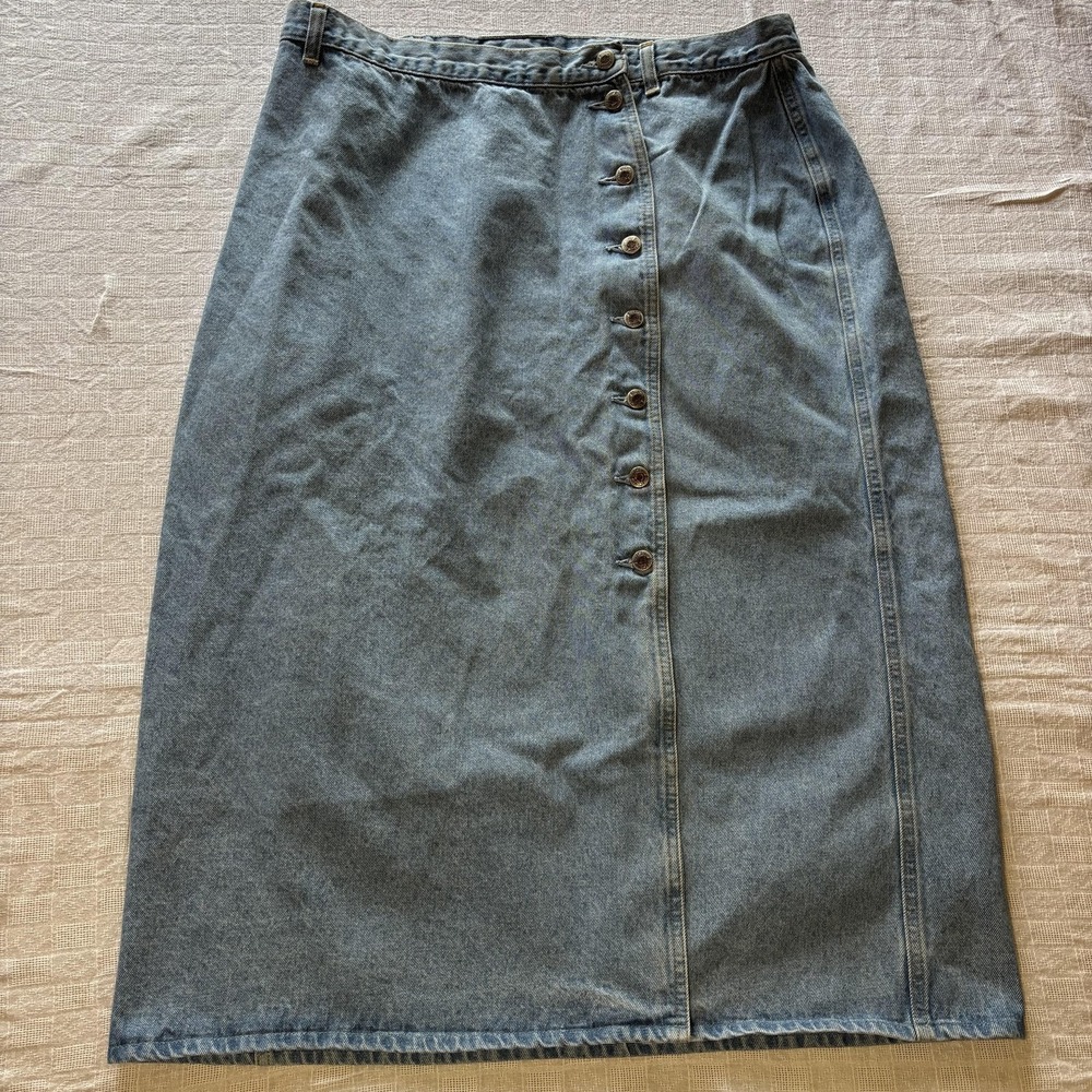 Vintage Blue Clover Denim Skirt Womens 18W Light Wash Button Front Y2K 90s USA
